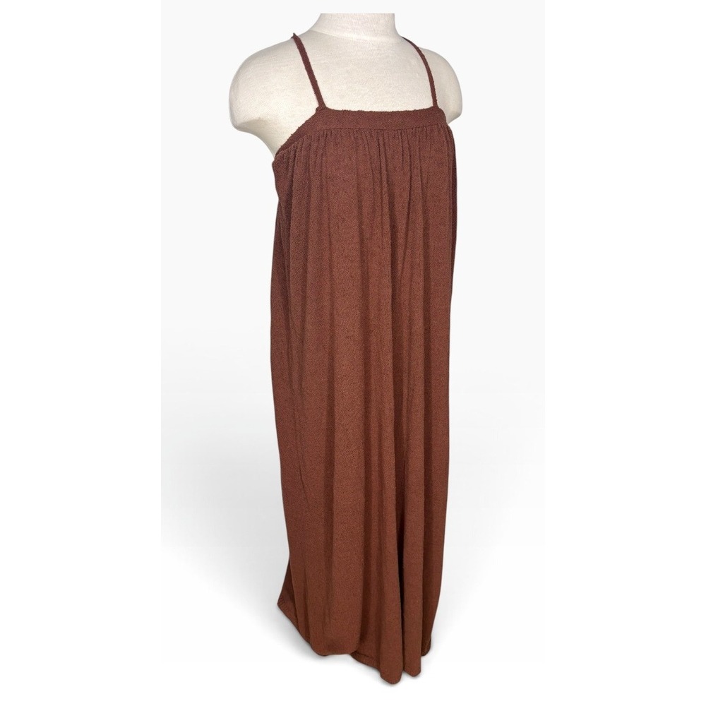 Free People Beach Under the Stars Brown Maxi Dress Boho Flowy Strappy Textured